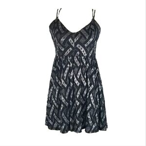 Y2K Silver Black Print A-line Metallic Bling Strappy Crisscross Mini Party Dress